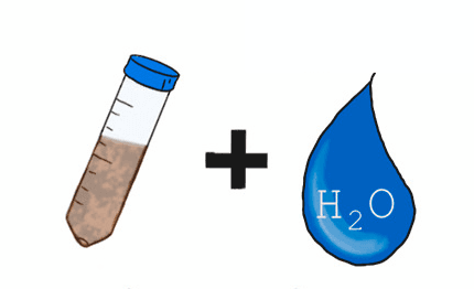 A soil sample tube combined with a water buffer to form a suspension.